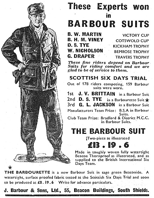 Barbour Motorcyclists Suits 1952 Styles                          