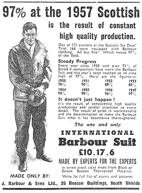 Barbour International Motorcycle Suit 1957 Advert                
