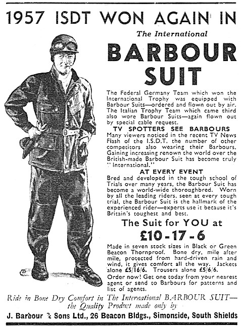 1957 Barbour Motor Cycle Suit                                    