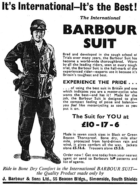 Barbour International Motorcyclists Suit 1958                    