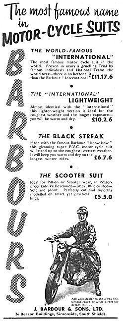The 1960 Range Of Barbour Motor Cycle Suits                      