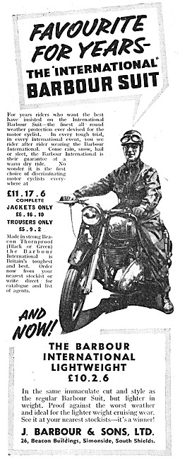 The 1960 Barbour International Lightweight Motor Cycle Suit      