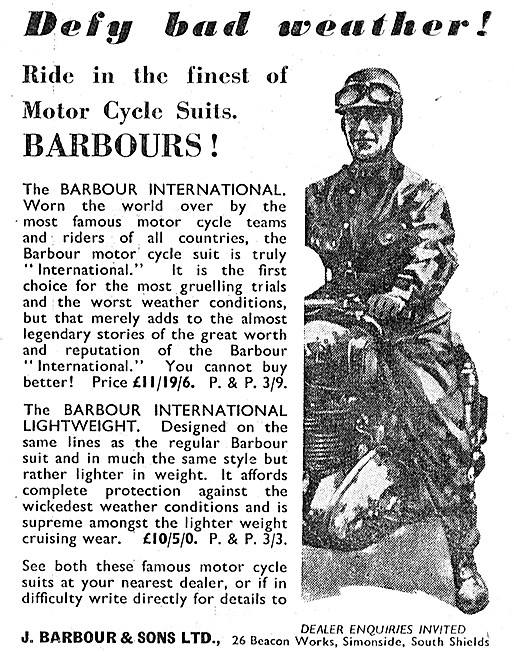 Barbour International Motorcyclists Suits 1962 Style             