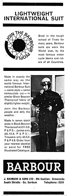Barbour Lightweight International Motorcycling Suit 1967 Style   