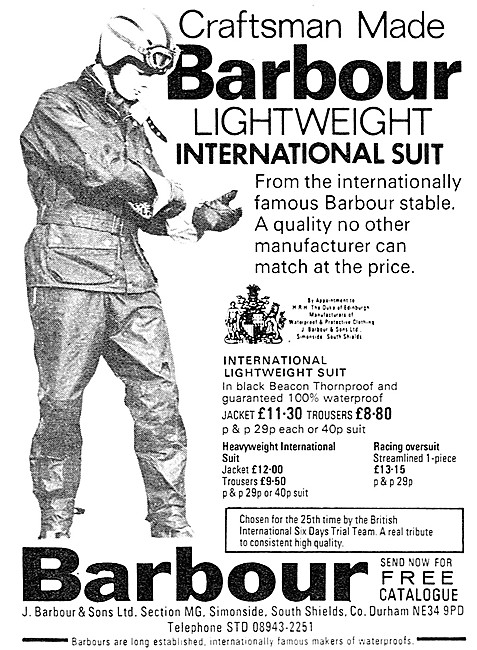 Barbour International Lightweight Riding Suit For Motorcyclists  