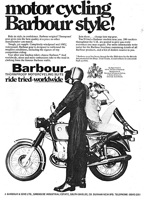 Barbour Thornproof Suits For Motorcyclists 1973 Pattern          
