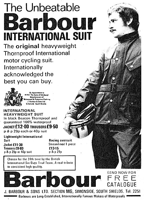 The Barbour International Motorcyclists Suit 1973 Pattern        