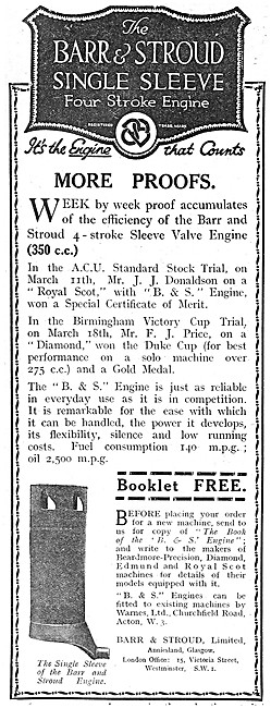 1922 Barr & Stroud Single Sleeve Motor Cycle Engine              
