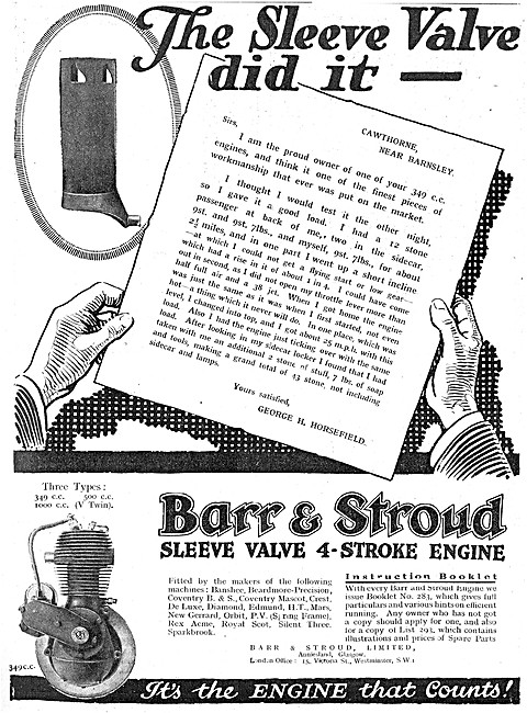 1923 Barr & Stroud 350cc Sleeve Valve Motor Cycle Engine         