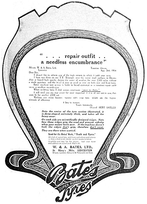 Bates Motor CycleTyres - Bates Tyres1914 Advert                  