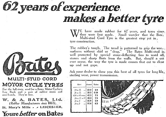 Bates Multi-Stud Cord Motor CycleTyres - Bates Tyres m1925 Advert