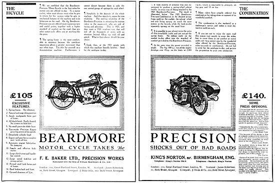 Beardmore Precision Motor Cycles 1921 Advert                     