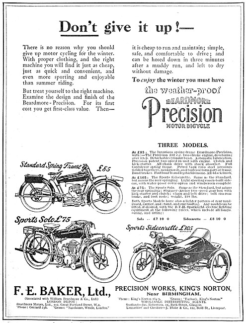 Beardmore-Precision 1921 Motor Cycle Model Range                 