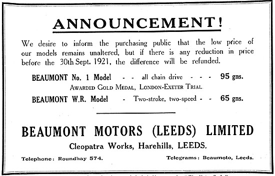 1921 Beaumont No. 1 Motor Cycle - Beaumont W.R. Model            