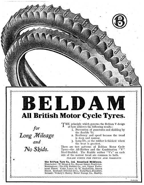 Beldam Motor Cycle Tyres 1920 Advert                             