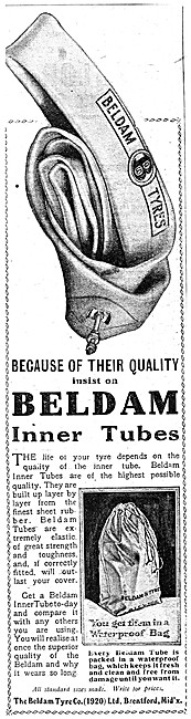Beldam Motor Cycle Tyres & Tubes 1920 Advert                     