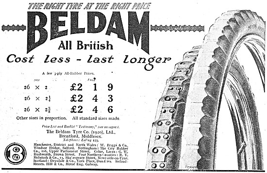 Beldam Motor Cycle Tyres Advert 1921                             