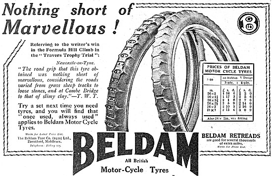 Beldam Motor Cycle Tyres & Retreads 1922                         