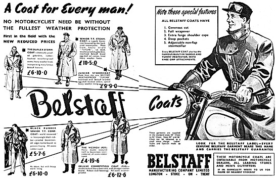 The Belstaff Range Of Motorcycle Clothing For 1952               