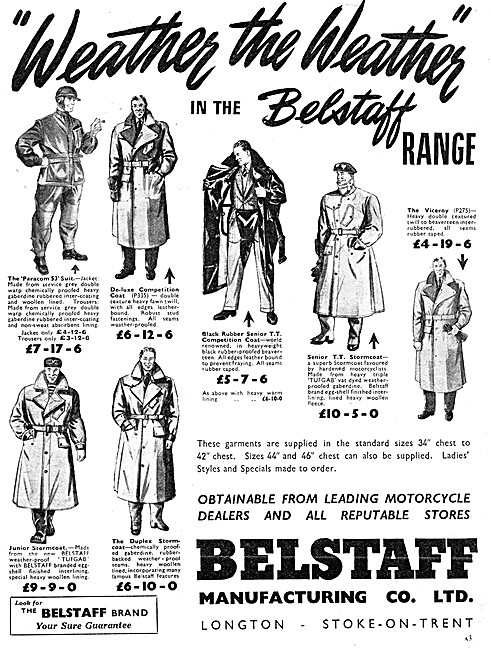 The 1954 Range Of Belstaff Motorcycling Wear                     