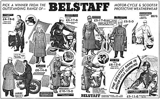 The Full Belstaff Motorcycle Clothing Range For 1957             