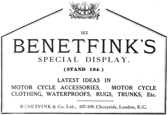 Benetfinks Motor Cycle Accessories 1910                          