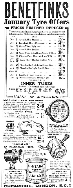Benetfinks Motor Cycle Parts & Accessories 1922 Advert           