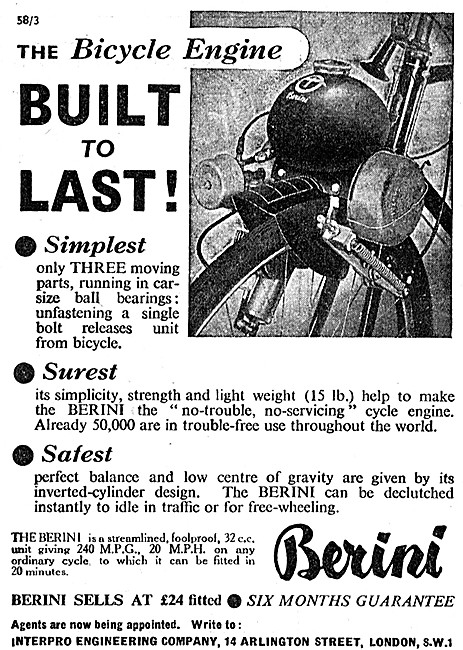 1951 32 cc Berini Cyclemotor                                     