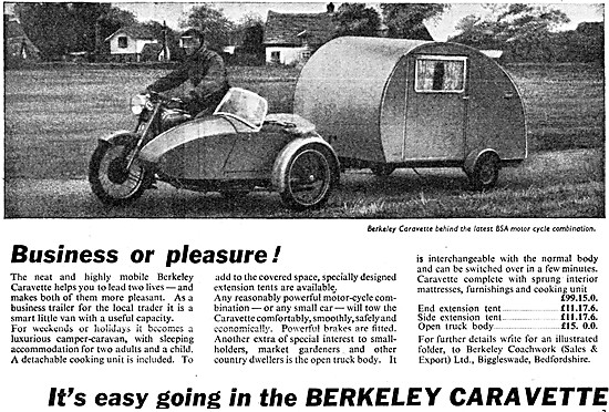 Berkeley Caravette Motor Cycle Camper-Caravan 1954 Model         
