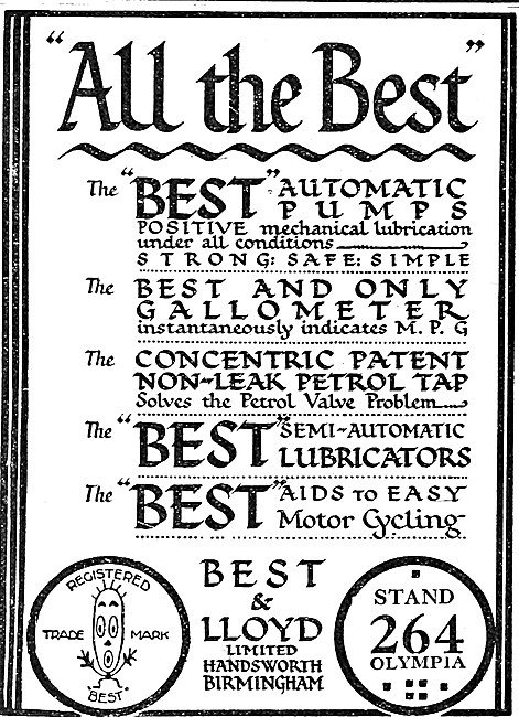 Best & Lloyd Mechanical Oil Pumps For Motor Cycles 1922 Advert   