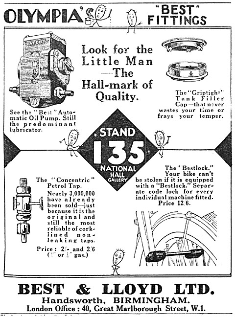 Best & Lloyd Petrol Taps & Filler Caps 1930 Advert               