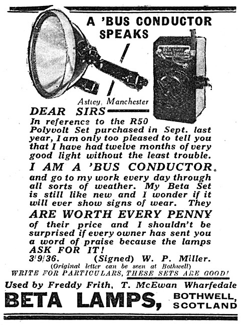 1936 Beta Lamps Motor Cycle Electric Lighting Sets               