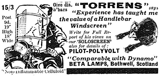 1939 Beta Lamps Motor Cycle Windscreen                           