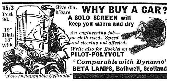 Beta Lamps Pilot-Polyvolt Motor Cycle Headlamp 1939              