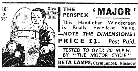 Beta Lamps Perspex Major Windscreen 1952                         