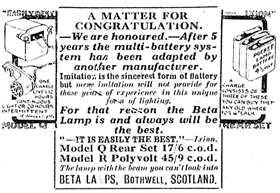 Beta Lamps Motor Cycle Multi Battery System 1928                 