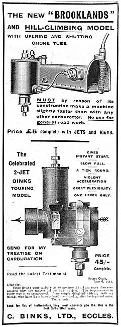 Binks Brooklands & Hill-Climbing Carburetters                    