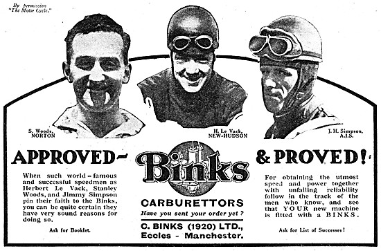 Binks Carburetters - Binks Motor Cycle Carburetters              