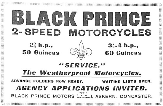 1919 Black Prince 2-Speed Motor Cycle. Askern, Doncaster         