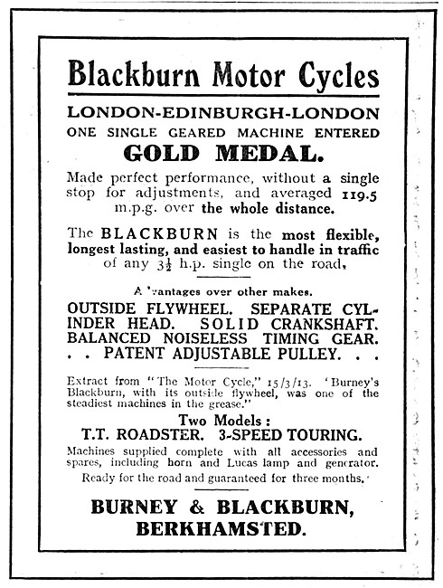 1913 Blackburn Motor Cycles                                      