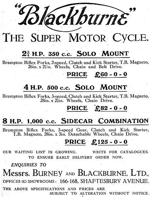 Blackburne Motor Cycles - Blackburne 8 hp 1000 cc Sidecar Machine