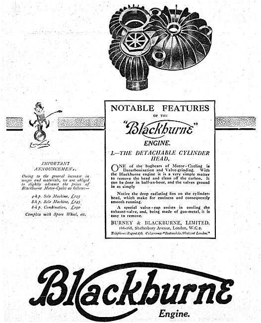 1920 Blackburne Motor Cycle Features Advert                      