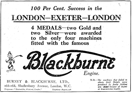 1920 Blackburne Motor Cycle London-Exeter Trial Success          