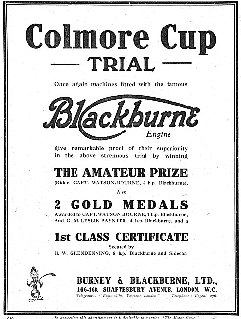 1920 Blackburne Motor Cycle Colmore Cup Success Advert           