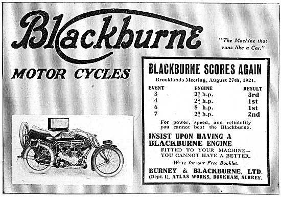 Blackburne Motor Cycles 1921 Competition Successes               