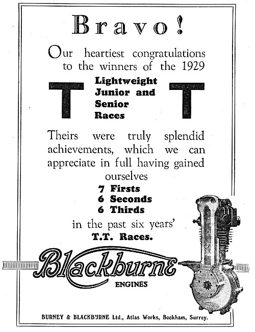 Blackburne Motor Cycle Engines 1929 Advert                       
