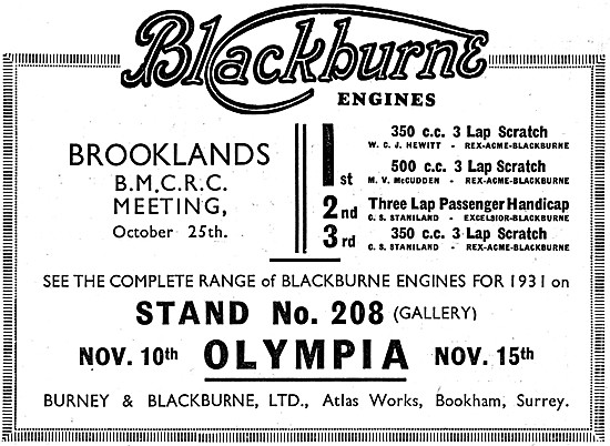 Blackburne Motorcycle Engines 1930 Advert                        
