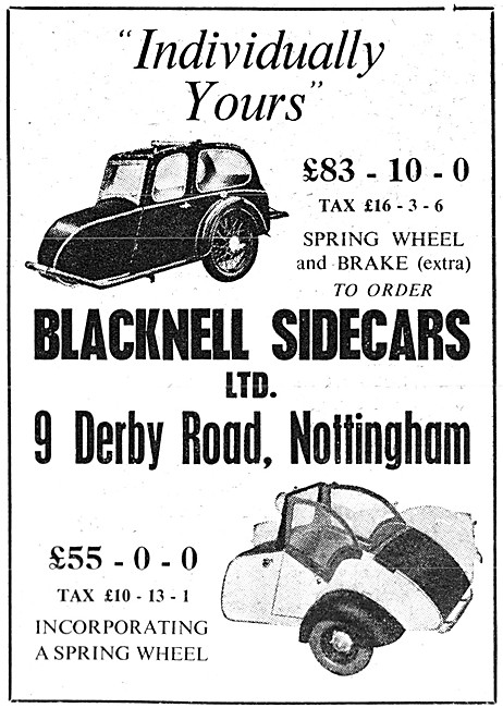 Blacknell Sidecars - B lacknell Spring Wheel Sidecars 1954       