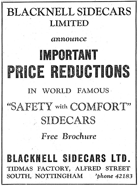 1956 Blacknell Sidecars Advert                                   