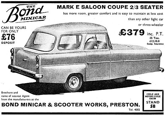 1958 Bond Minicar Mark E Saloon Coupe                            